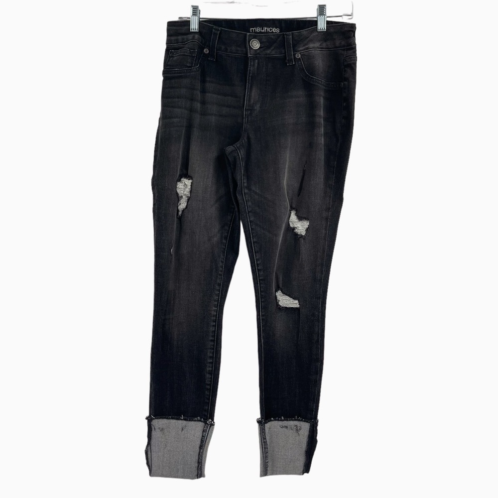 Maurices Distressed Mid Rise Cuffed Denim Jeans Black Size Medium Regular